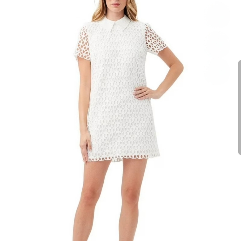 Trina Turk Resort Wear White Embroidered Sorrento Dress Silk Blend Sz 8 NEW $278